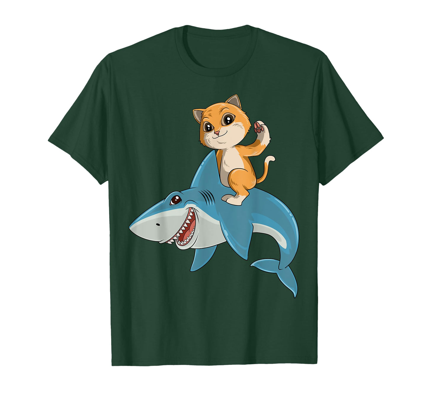 Cat Riding Shark Cat Lovers Shark Lovers T-Shirt for Men Women Kids