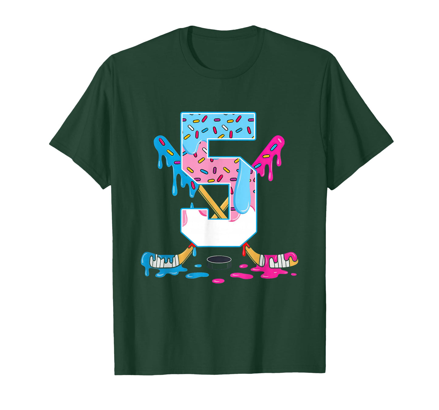 Hockey 5 Years Old Ice Cream Drip 5th Birthday Kids Gift T-Shirt