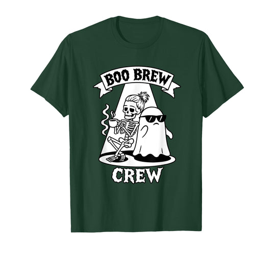 Boo Brew Crew Skeleton Ghost Halloween Coffee Lovers T-Shirt