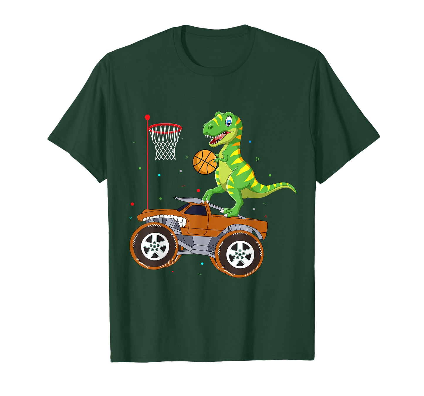 T Rex Dinosaur Playing Basketball Monster Truck Boys Girls T-Shirt