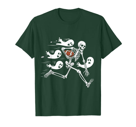 Funny Skeleton Playing Football Lovers Spooky Halloween T-Shirt