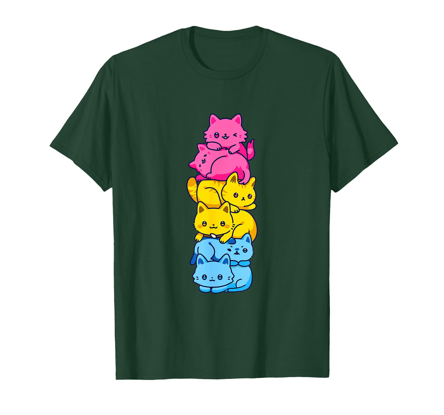 Pansexual Pride Cat LGBT Pan Flag Nonbinary Cute Cats Pile T-Shirt for Men Women