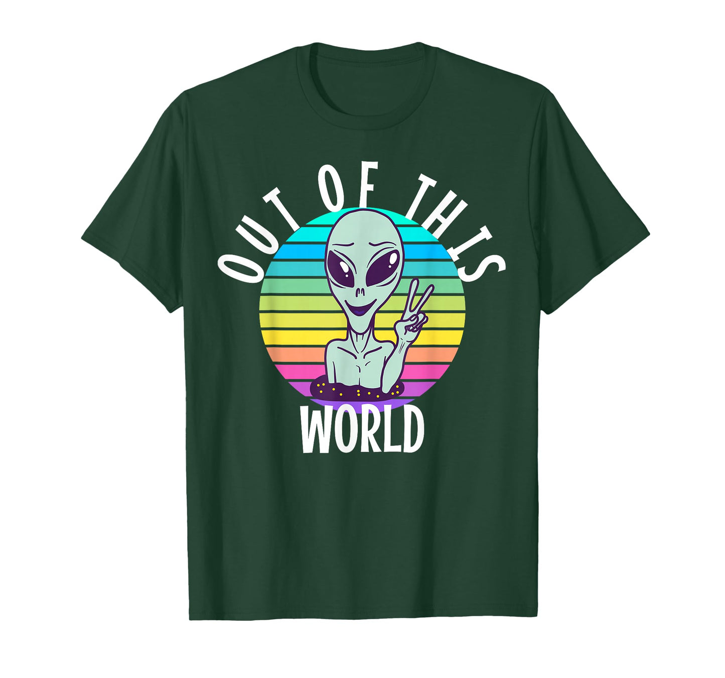 Funny Alien and UFO Space Apparel Out of This World T-Shirt - Unisex-Adults, Unisex-Kids - Black - Short Sleeve - Alien-Themed - Cotton, Polyester - Small