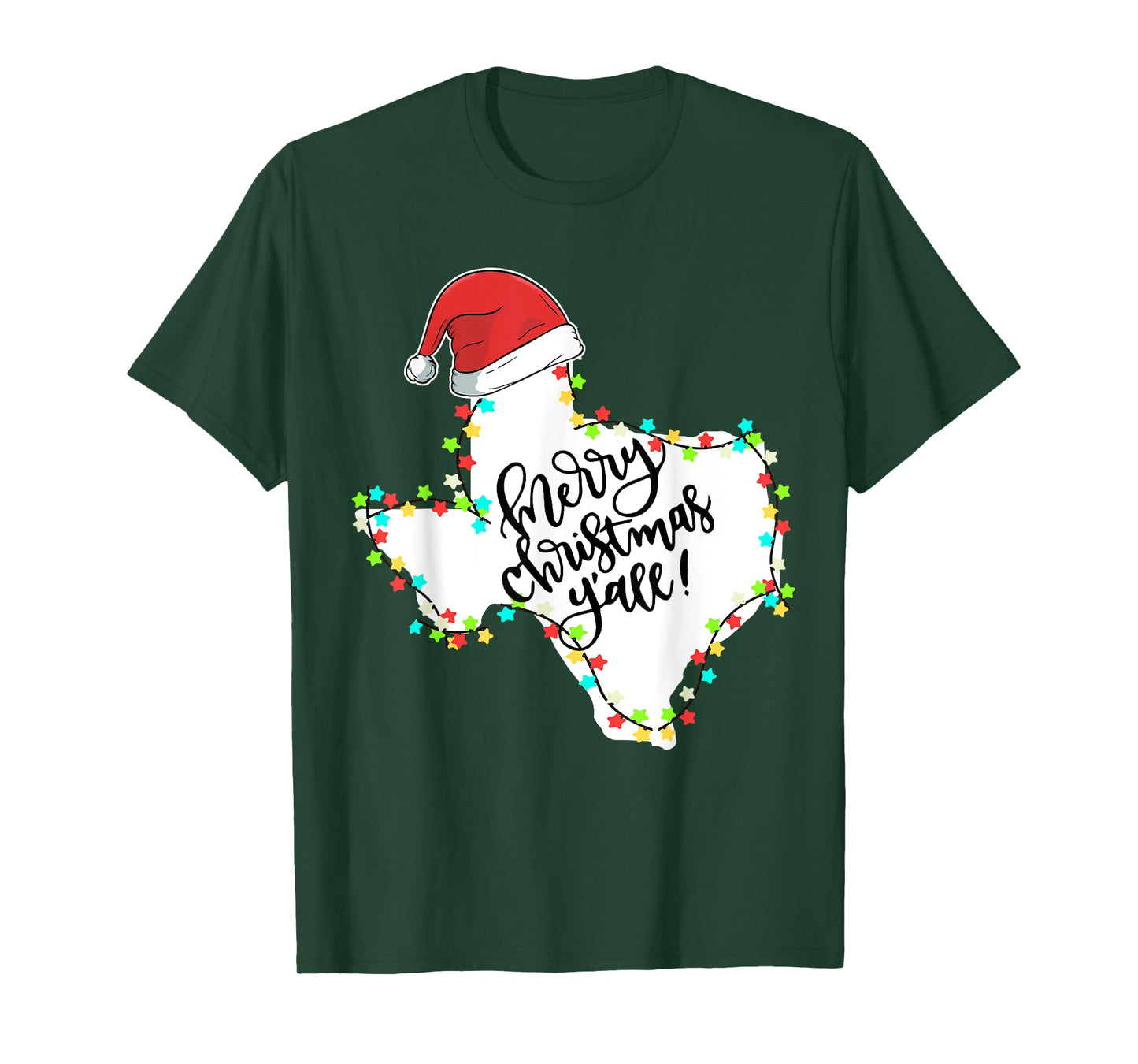 Texas Merry Christmas Y'all State Santa Hat & Lights T Shirt T-Shirt