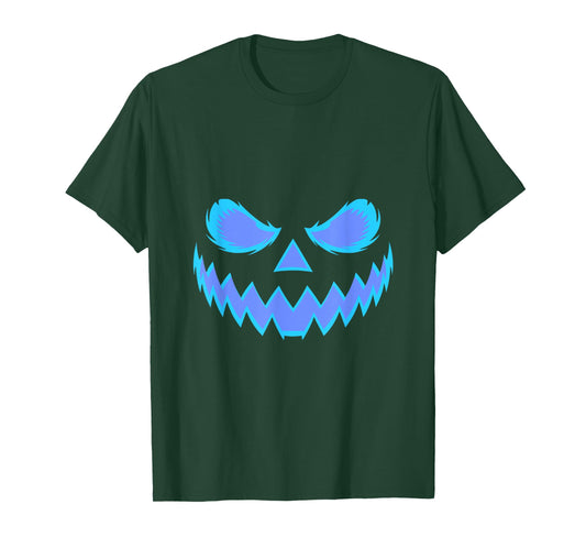 Blue Jack O Lantern Halloween Pumpkin Face Men Women Kids T-Shirt