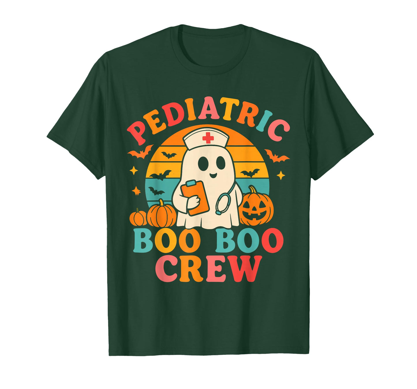 Boo Boo Crew Pediatric Women, Halloween Ghost Nurse Medical T-Shirt