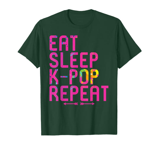 Eat Sleep K-Pop Repeat Funny Kpop and Anime Lover Quote T-Shirt