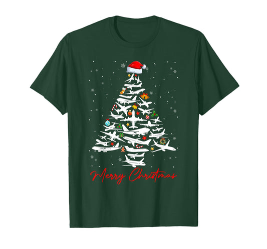 Christmas Tree Airplanes Pilots Merry Christmas Men Boys T-Shirt