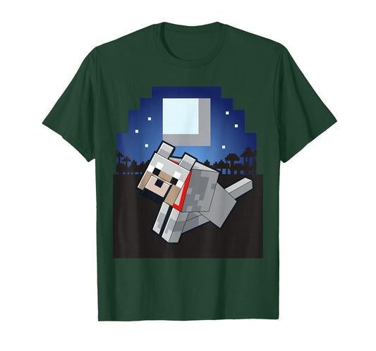 Minecraft Wolf Companion with Collar Night Scene T-Shirt