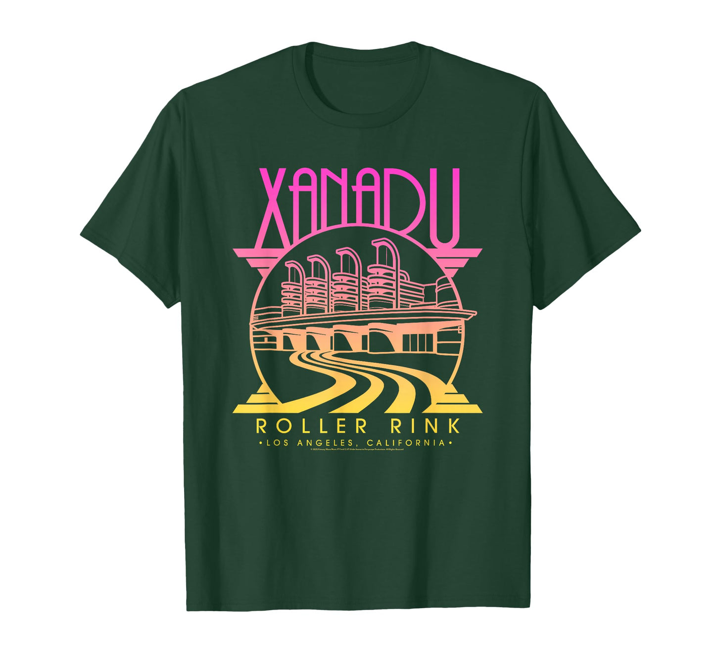 Olivia Newton-John Xanadu Roller Rink Pink Yellow Fade Logo T-Shirt