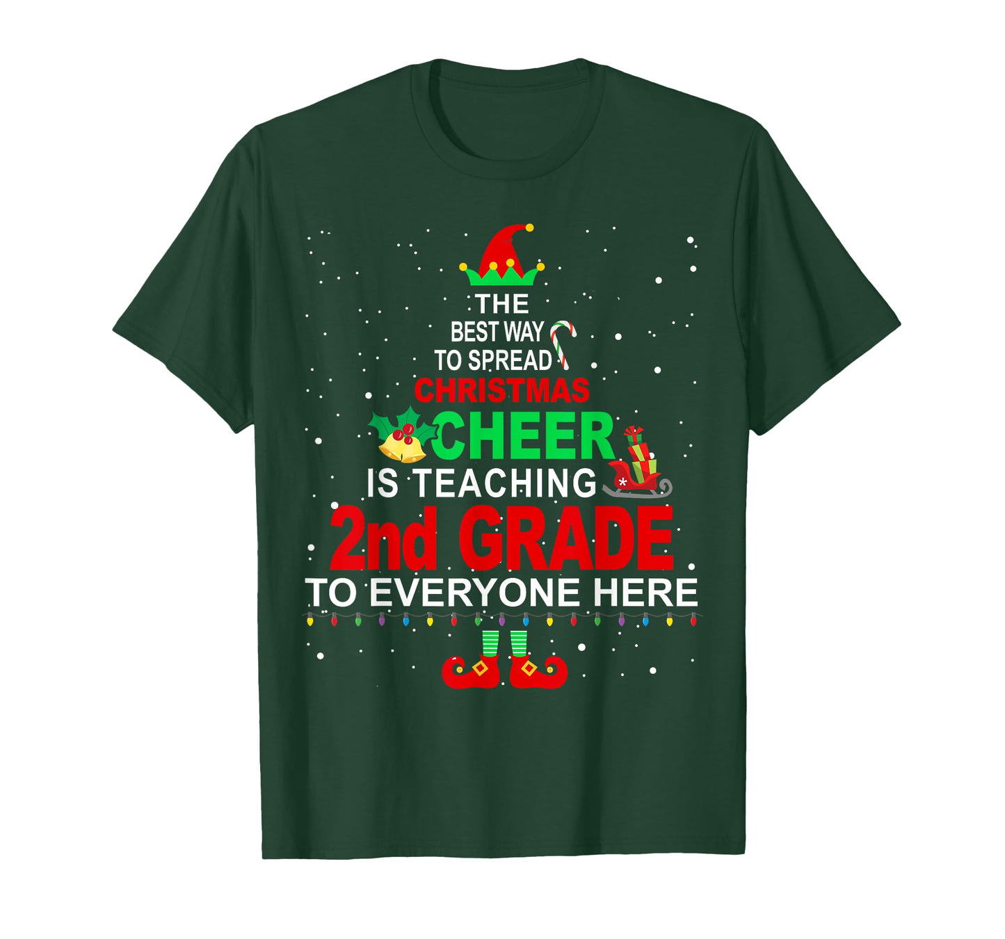 2nd Grade Teacher Christmas Shirt - Elf Christmas Cheer T-Shirt for Men Women