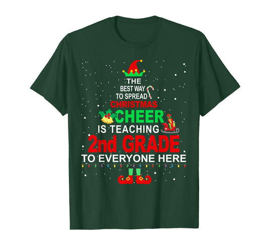 2nd Grade Teacher Christmas Shirt - Elf Christmas Cheer T-Shirt for Men Women