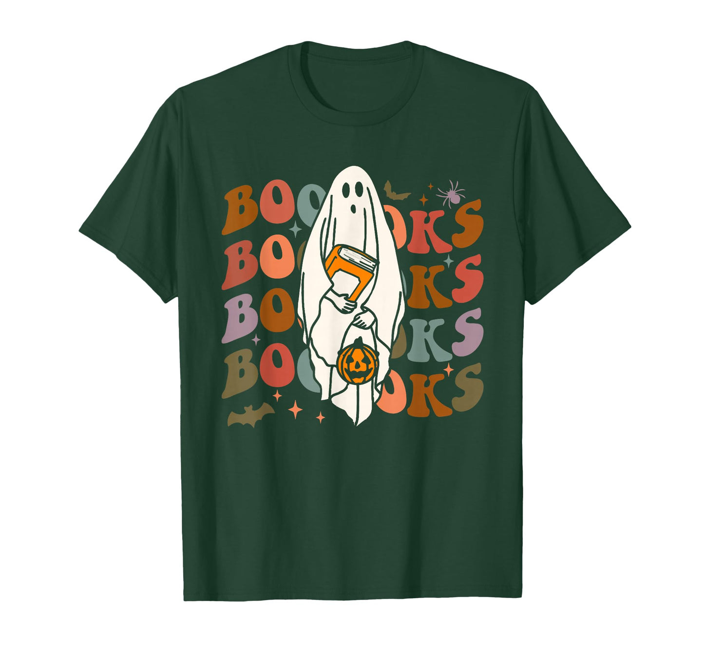 Booooks Ghost Halloween Groovy Vintage Teacher Book Reading T-Shirt