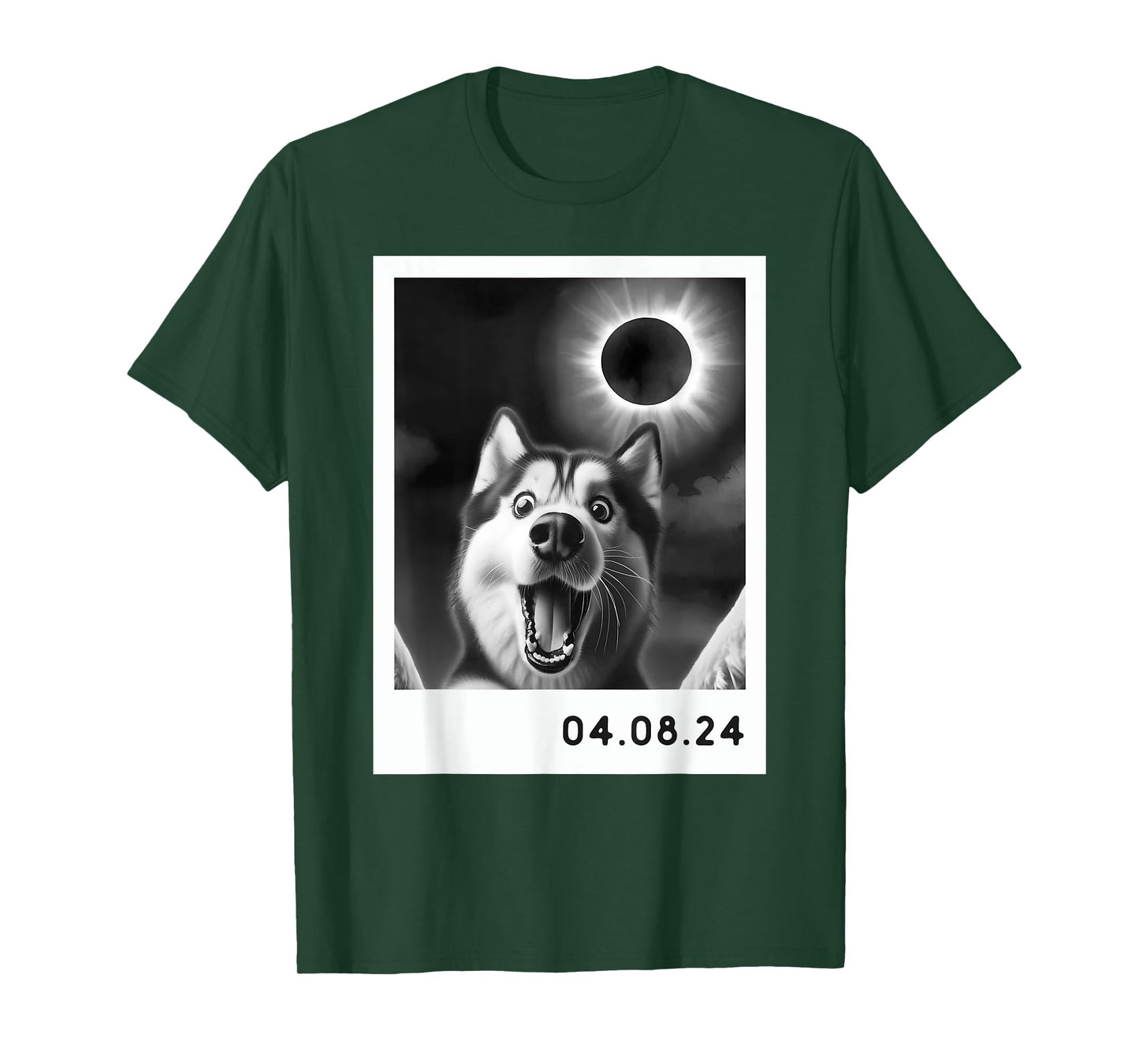 Solar Eclipse 2024 Totality Siberian Husky Taking a Selfie T-Shirt