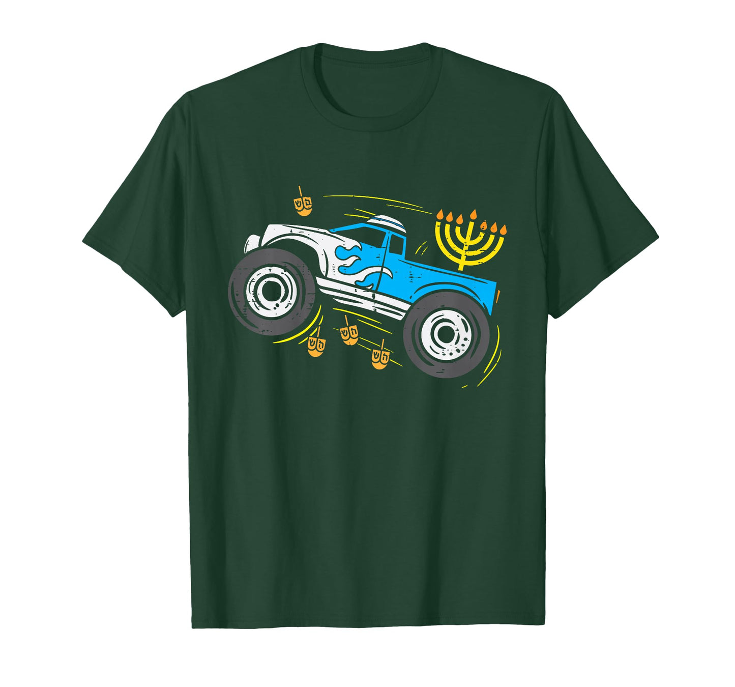 Kids Monster Truck Menorah Dreidel Toddler Boys Hanukkah Kids T-Shirt