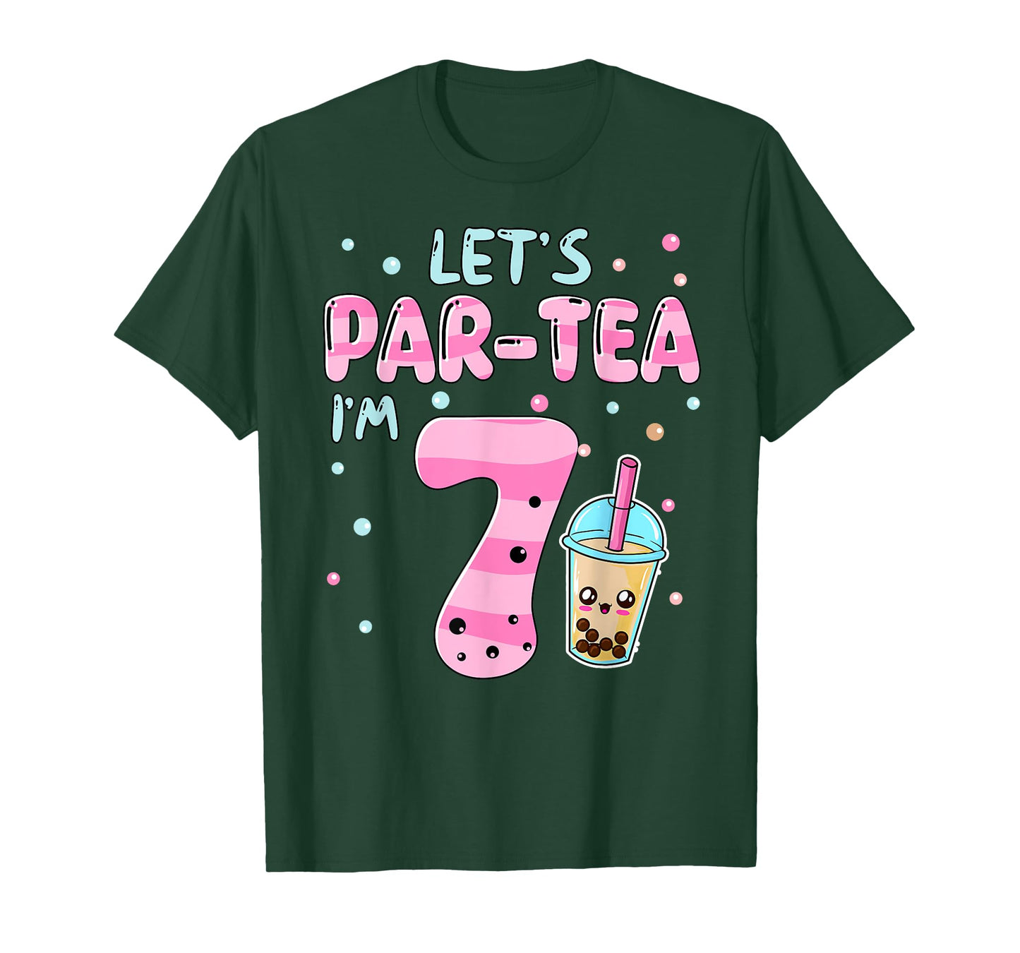 Let's Par-tea I'm 7 Years Old 7th Birthday Bubble Boba Tea T-Shirt