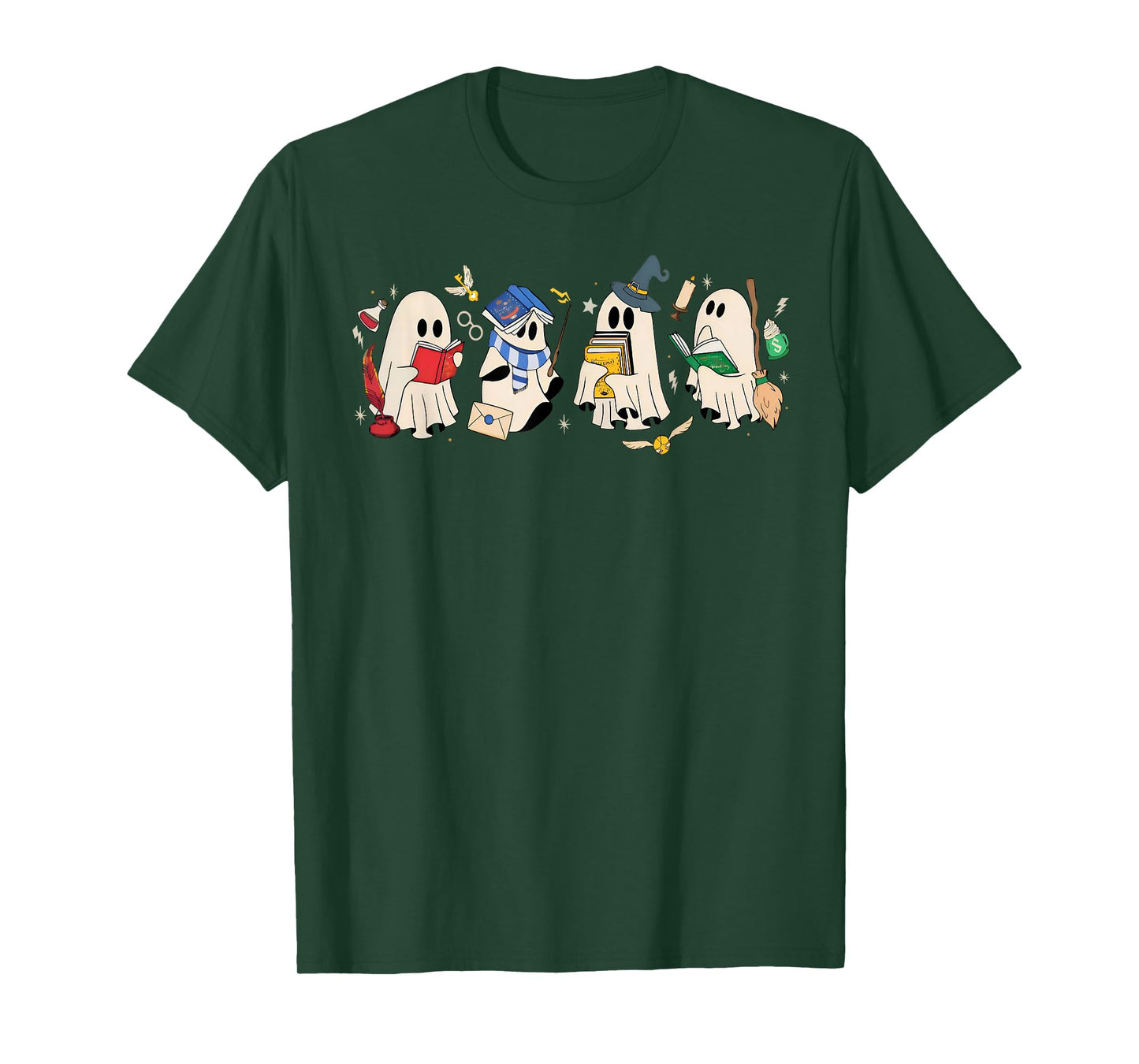 Funny Ghost Book Reading Books Lover Teacher Happy Halloween T-Shirt