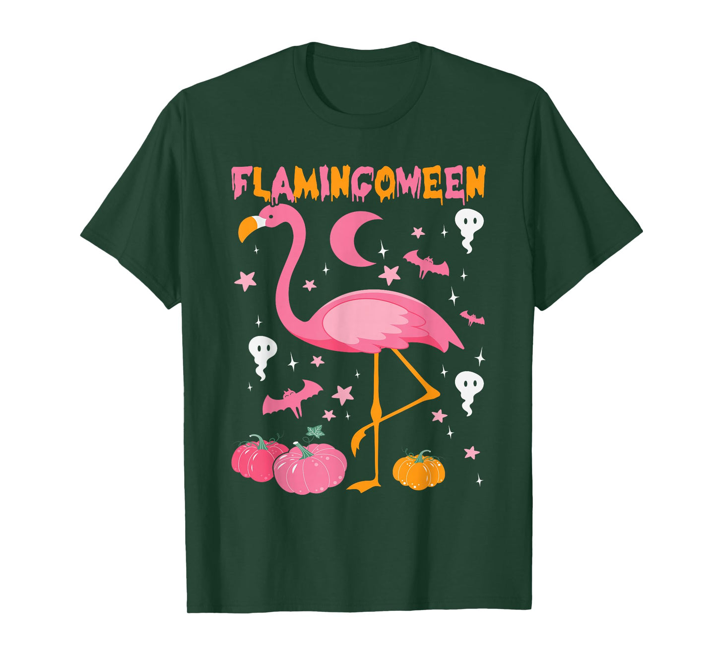 Happy Flamingoween Pink Flamingo Halloween Skeleton Spooky T-Shirt