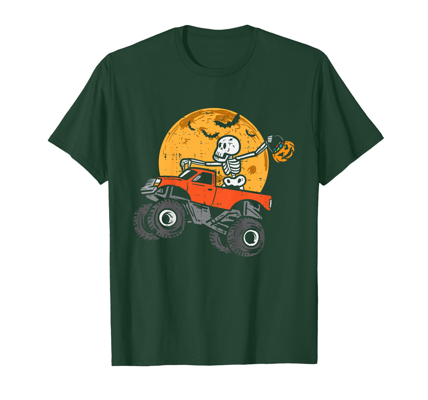Kids Skeleton Monster Truck Moon Candy Toddler Boys Halloween Kid T-Shirt