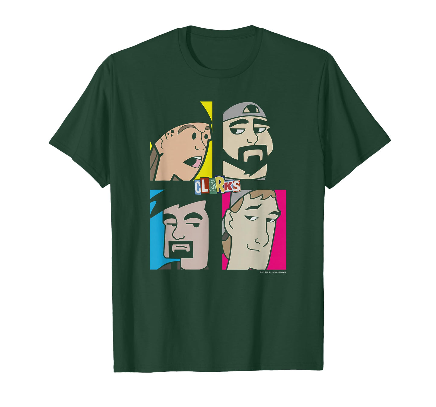 Jay & Silent Bob Clerks Group Shot Cartoon Character Panels T-Shirt