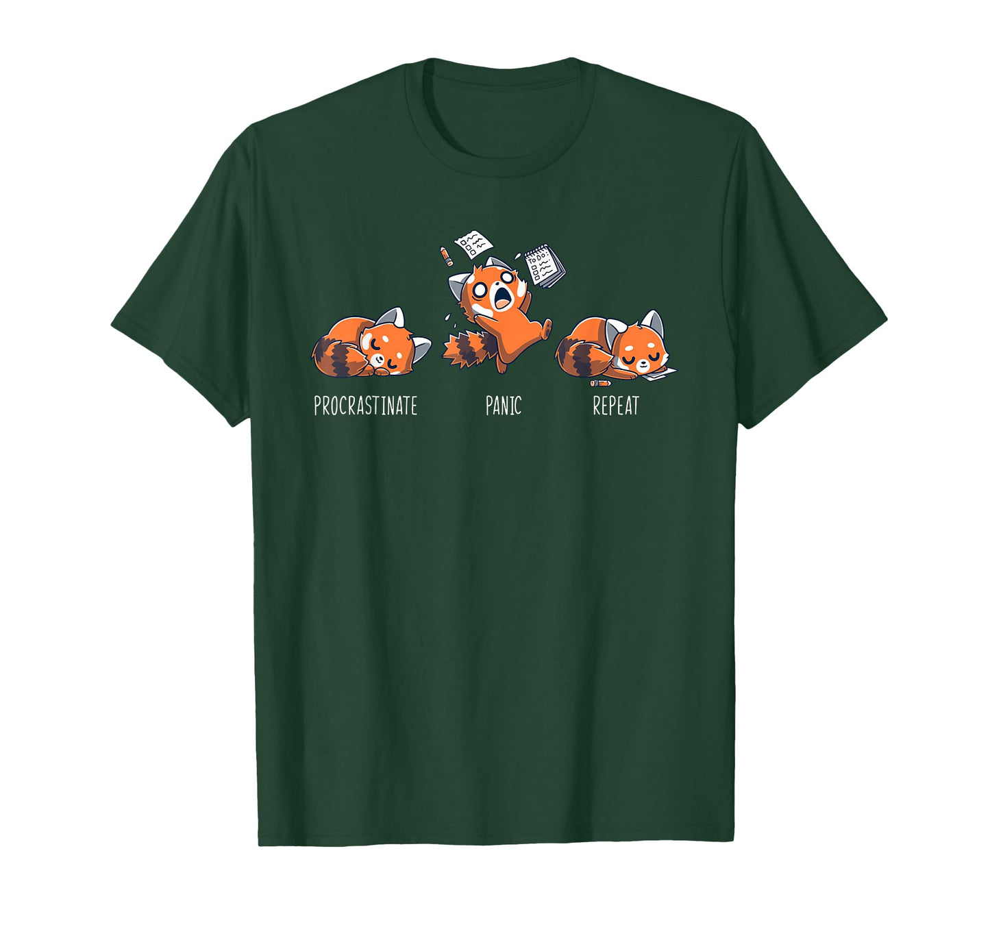 Procrastinate Panic Repeat Shirt Daily Distressed Red Pandas T-Shirt