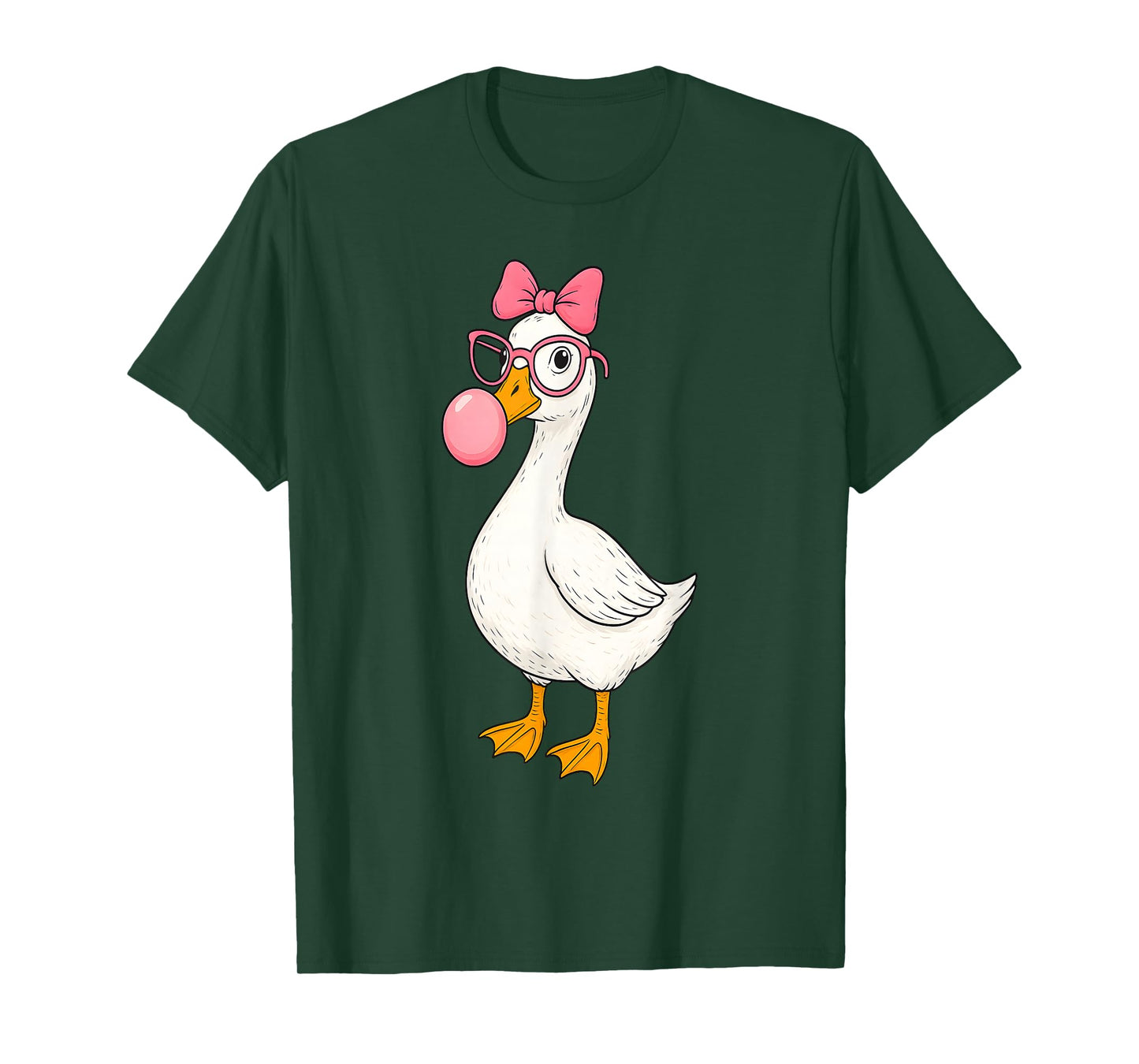 Cute Goose with Glasses Bow and Bubblegum T-Shirt