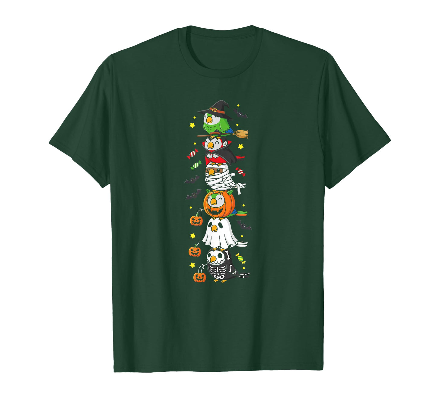 Funny Parrot Witch Vampire Ghost Halloween Kids Mens Womens T-Shirt