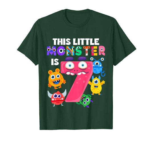 This Little Monster is 7Seven Years 7th Birthday Party Alien T-Shirt