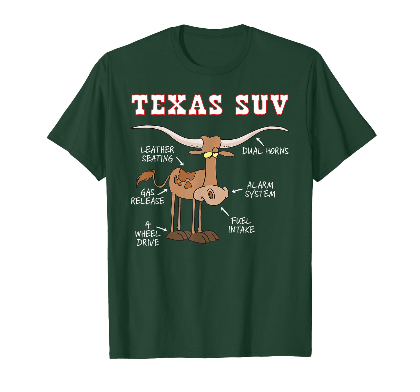 Texas TX SUV Funny Joke Longhorn Cattle Cow T-Shirt Small