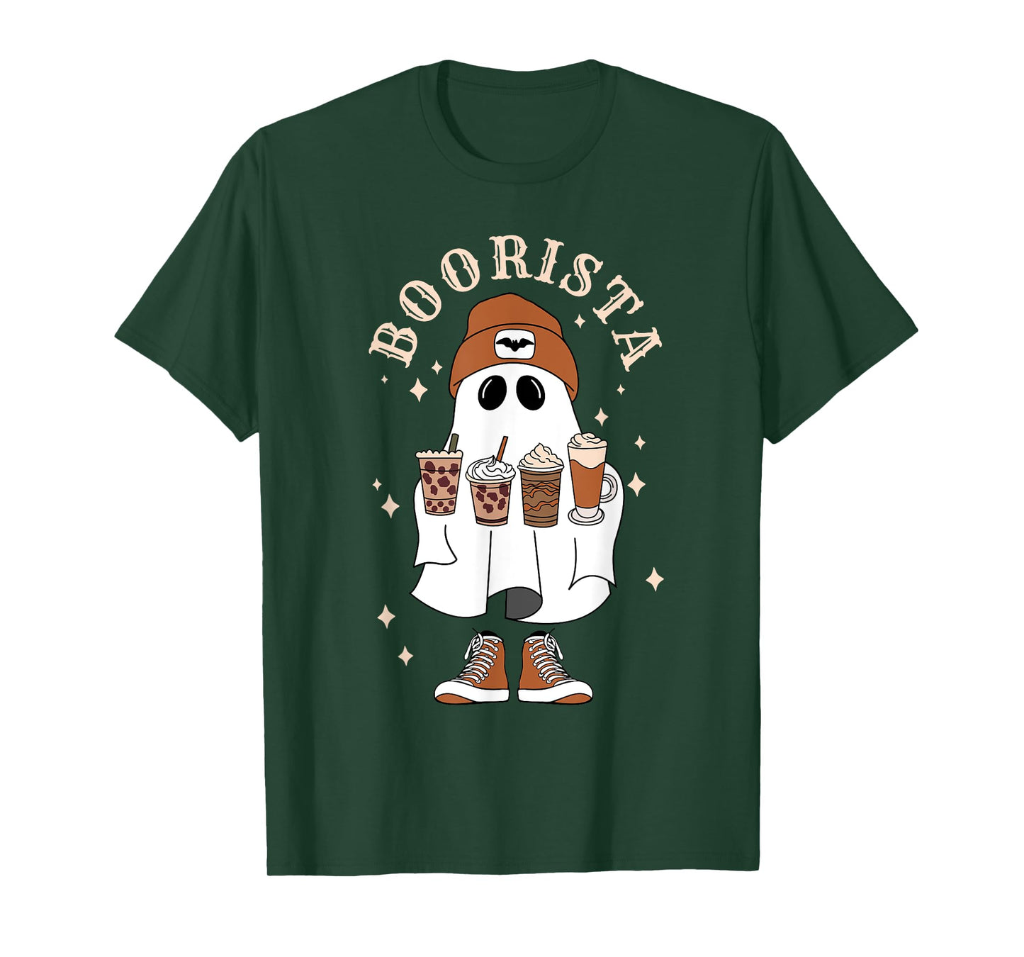 Boorista Ghost With Coffee Halloween Cute Ghost Latte Coffee T-Shirt