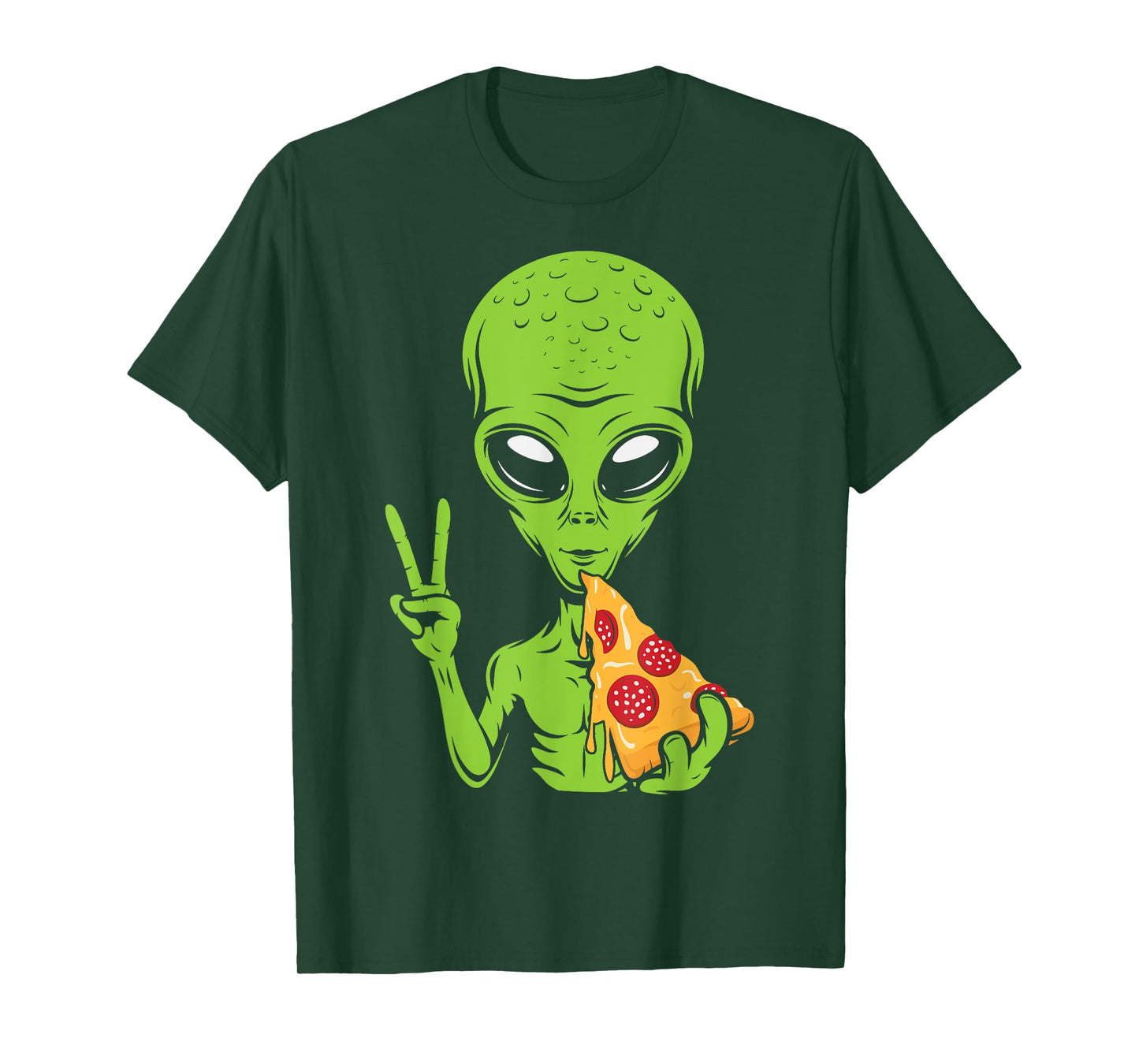 Funny Alien Head Eating Pizza UFO Extraterrestrial T-Shirt