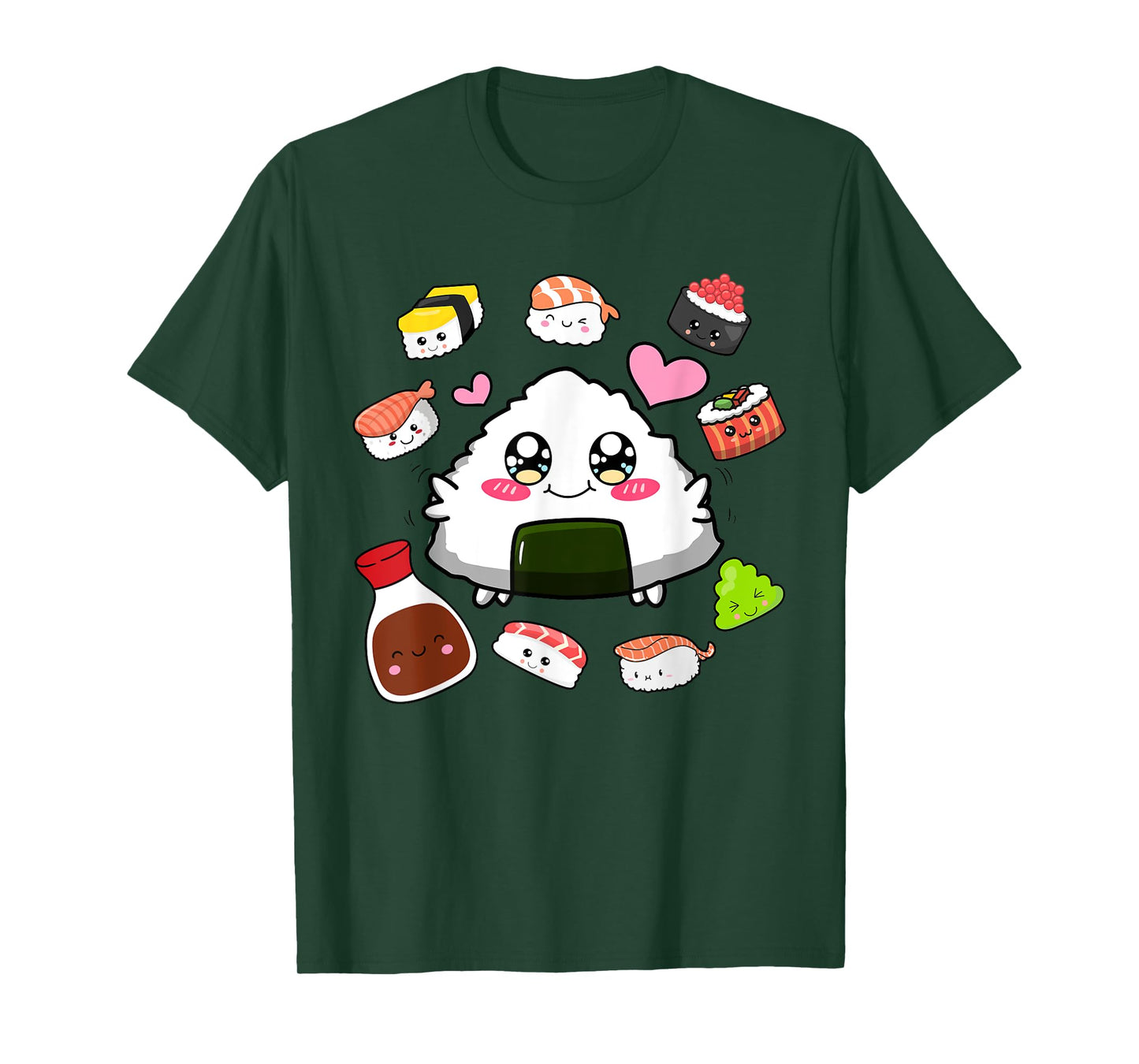 Kawaii Sushi Happy Funny Japanese Anime Cute Onigiri Sushi T-Shirt