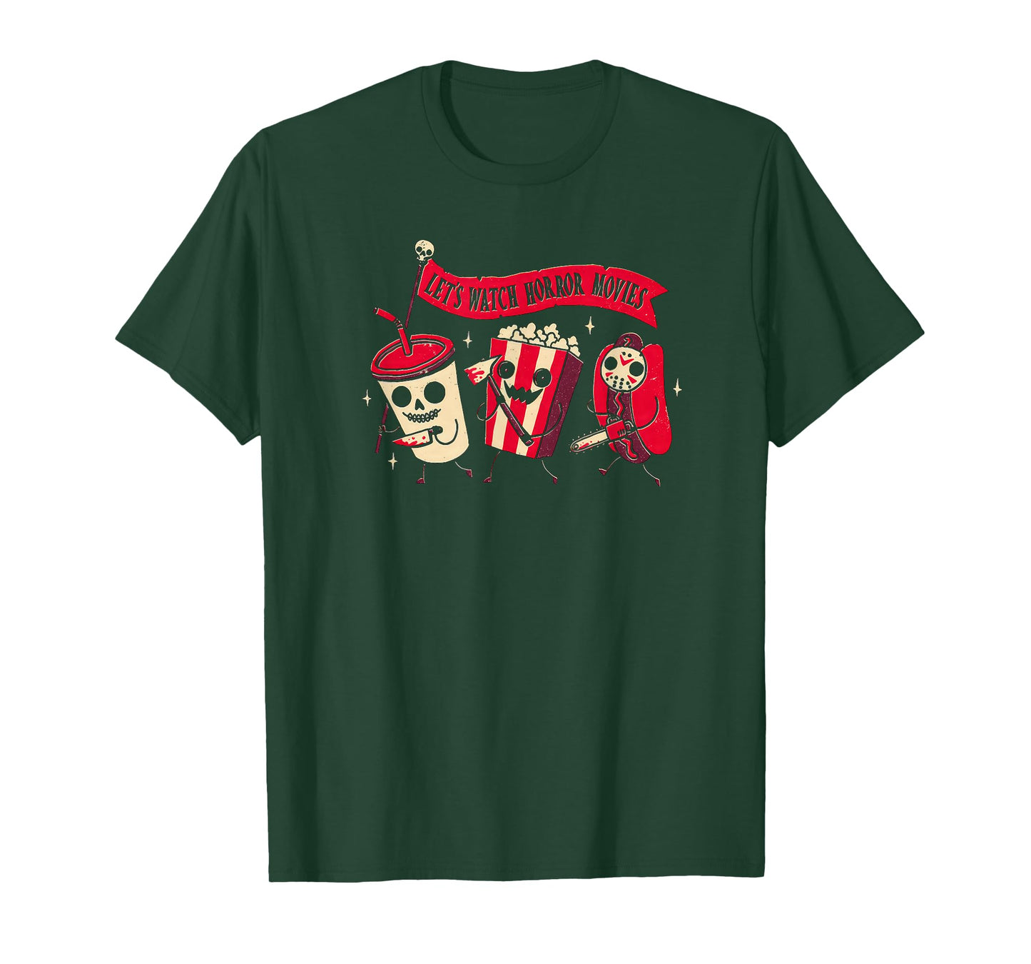 Funny Halloween Let's Watch Horror Movies Snacks and Drinks T-Shirt