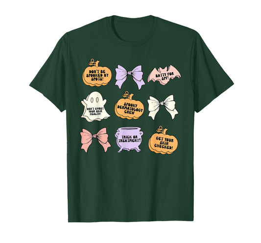 Fall Bow Pumpkin Ghost Dermatology Halloween Aesthetic Nurse T-Shirt
