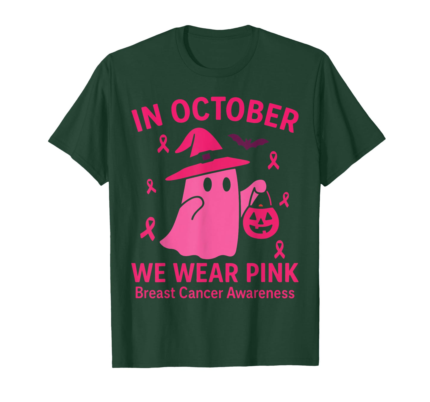 Breast Cancer Women Halloween in October We Wear Pink Ghost T-Shirt
