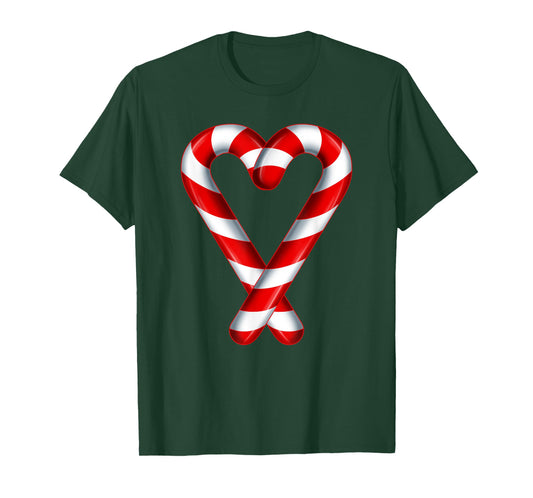 Candy Cane Heart Merry and Bright Red White Candy Couples T-Shirt