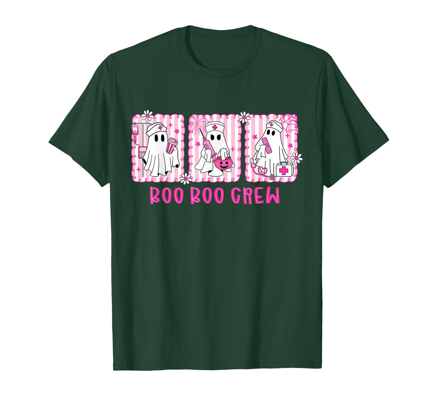 Boo Boo Crew Pink Ghost Nurse Halloween Breast Cancer T-Shirt