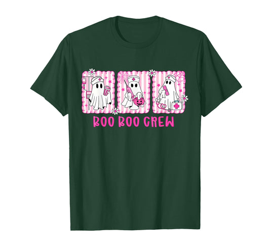 Boo Boo Crew Pink Ghost Nurse Halloween Breast Cancer T-Shirt