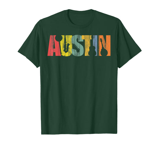 Austin Texas Distressed Vintage Musical Instrument Design T-Shirt