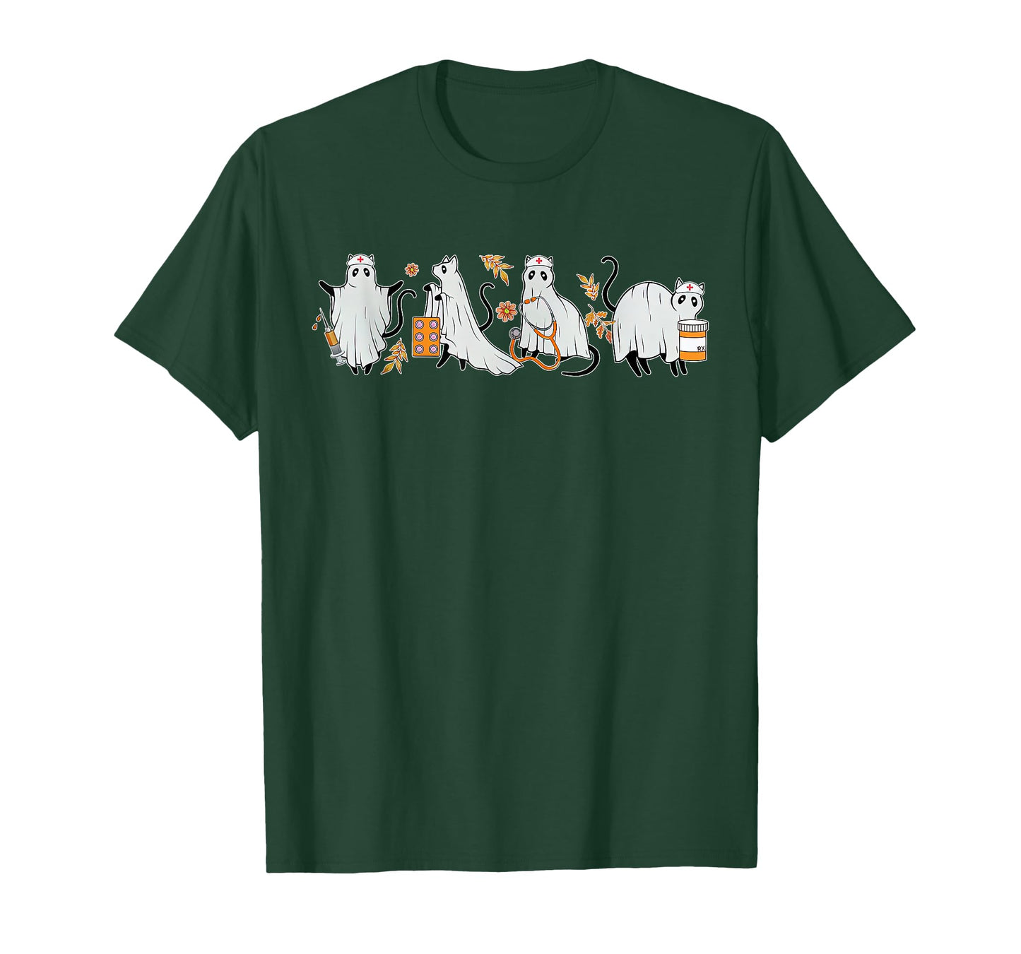 Ghost Cat Nurse ICU RN Pharmacy Tech Fall Halloween Costume T-Shirt
