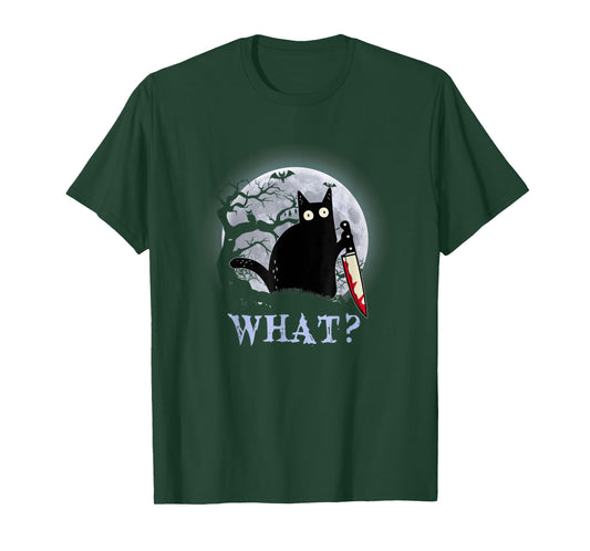 Halloween dark night morderous moon cat with knife Men Women T-Shirt