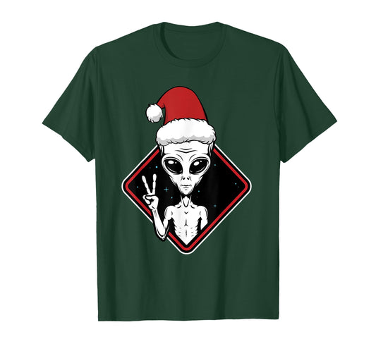Alien Peace Santa Hat Christmas Pajama Funny X-Mas UFO T-Shirt