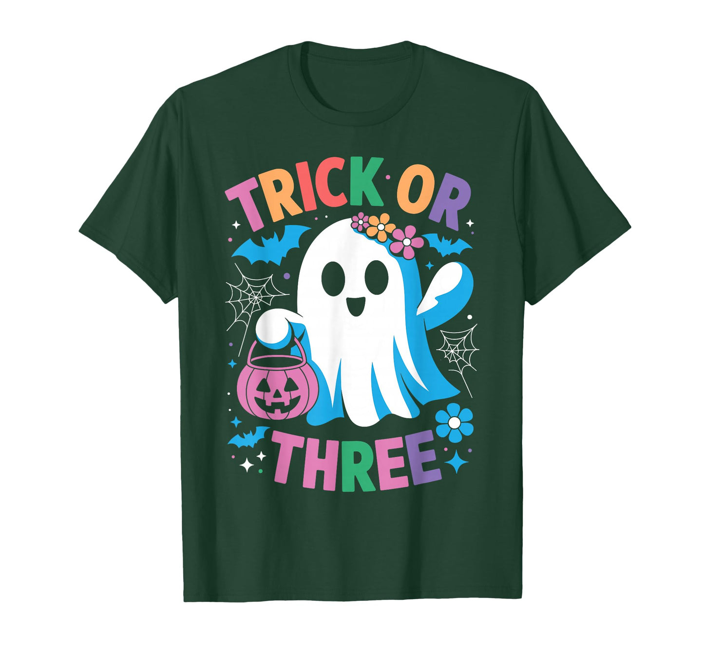 Trick or Three Cute Ghost Groovy 3rd Birthday Girls Kids T-Shirt