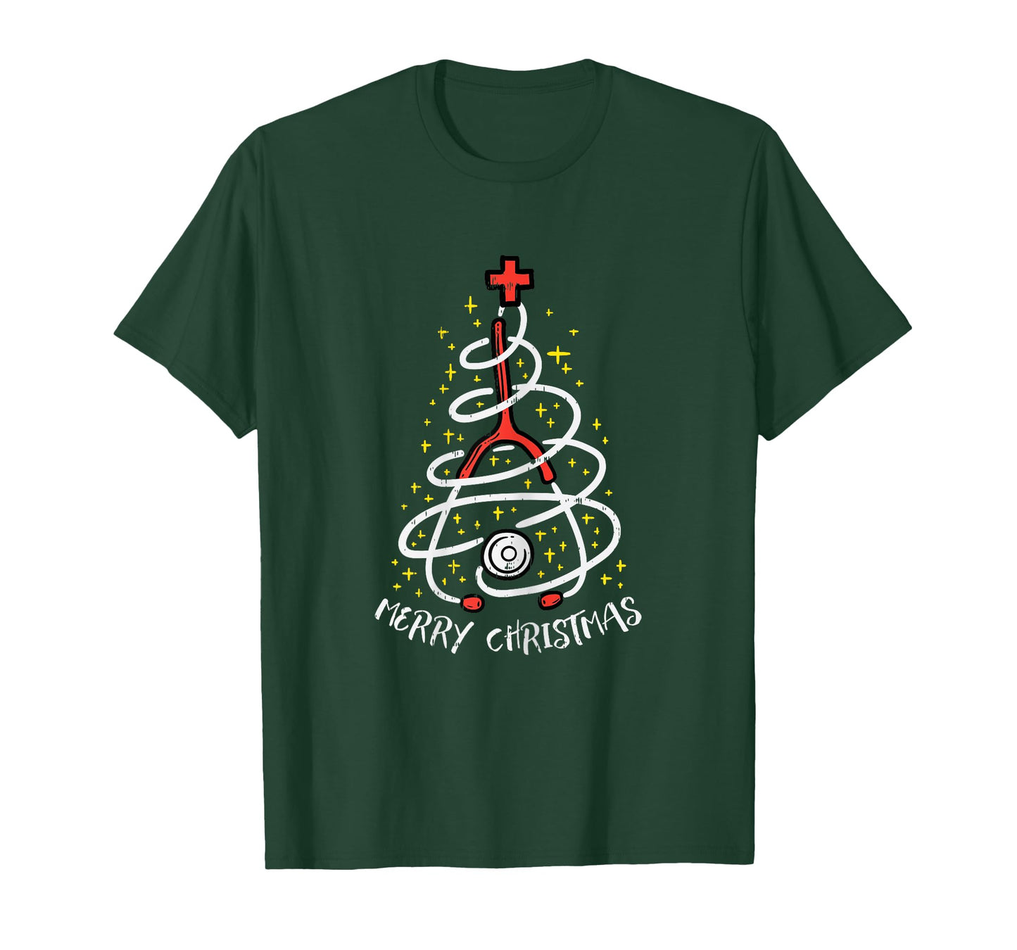 Merry Christmas Nurse Xmas Scrub Top Women Stethoscope T-Shirt