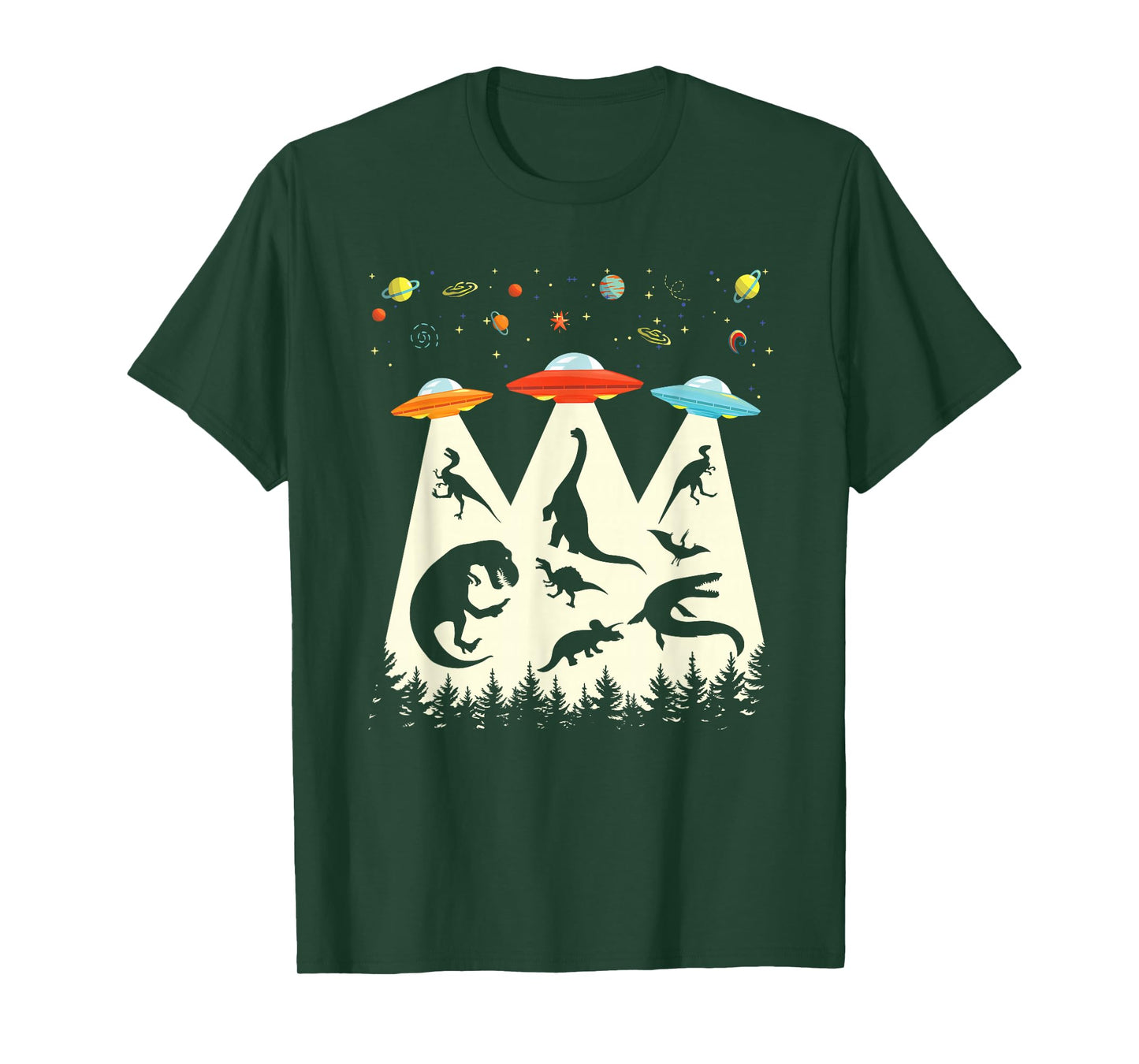 Funny Dinosaur UFO Lover Retro Vintage Alien Abduction T-Shirt
