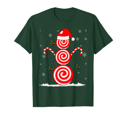 Funny Christmas Peppermint Candy Snowman T-Shirt