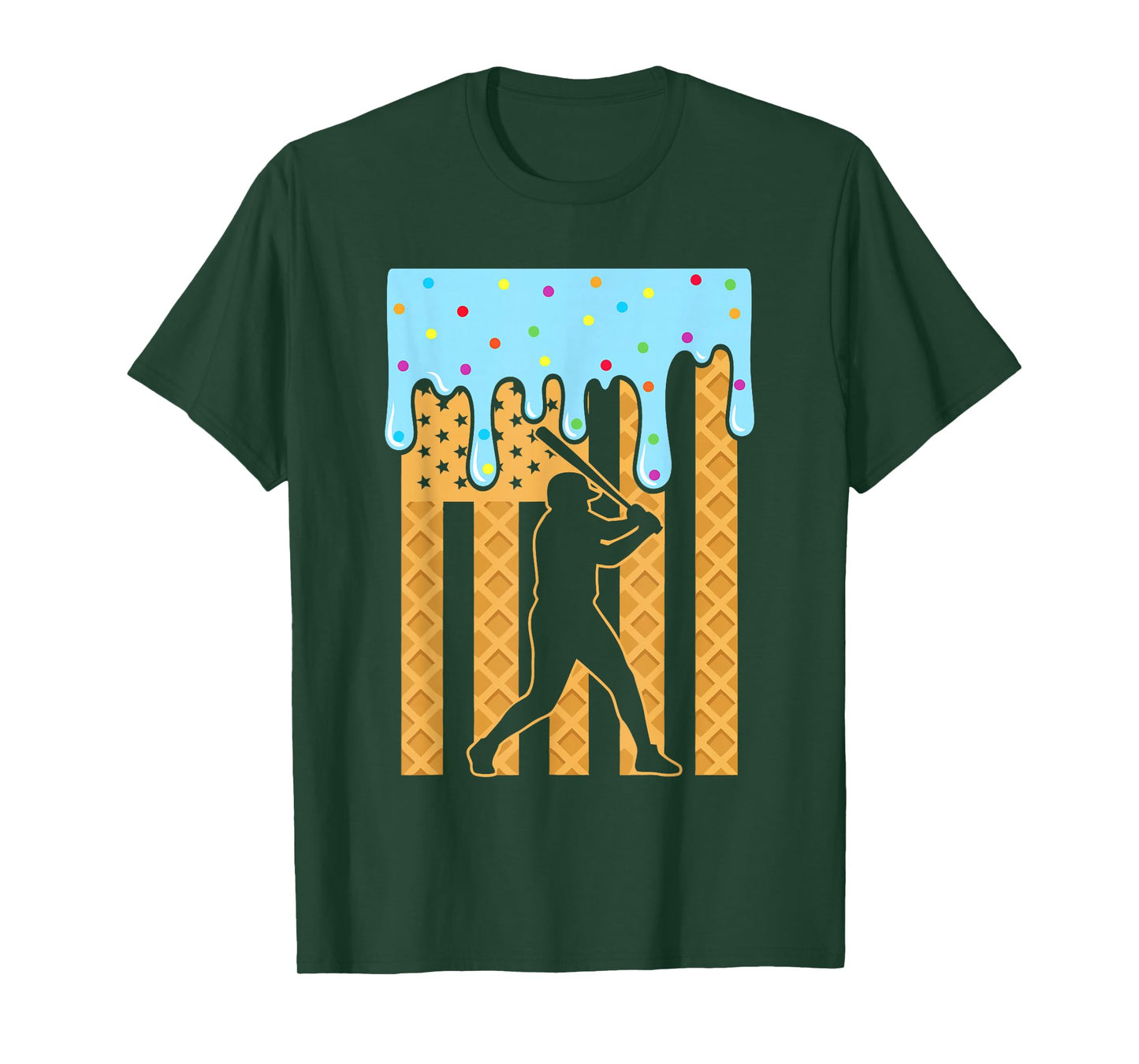 Baseball Drip Dripping Ice Cream Sport Player American Flag T-Shirt