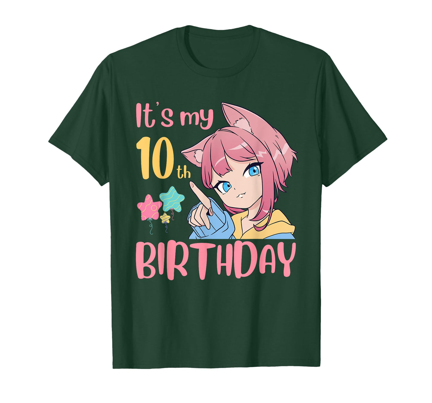 It's My 10th Birthday Anime Birthday Girl 10 Years Old Bday T-Shirt