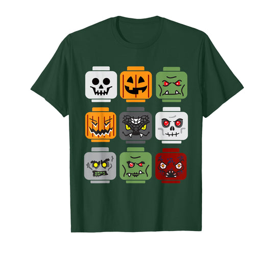 Halloween Building Brick Head Pumpkin Ghost Zombie Friends T-Shirt