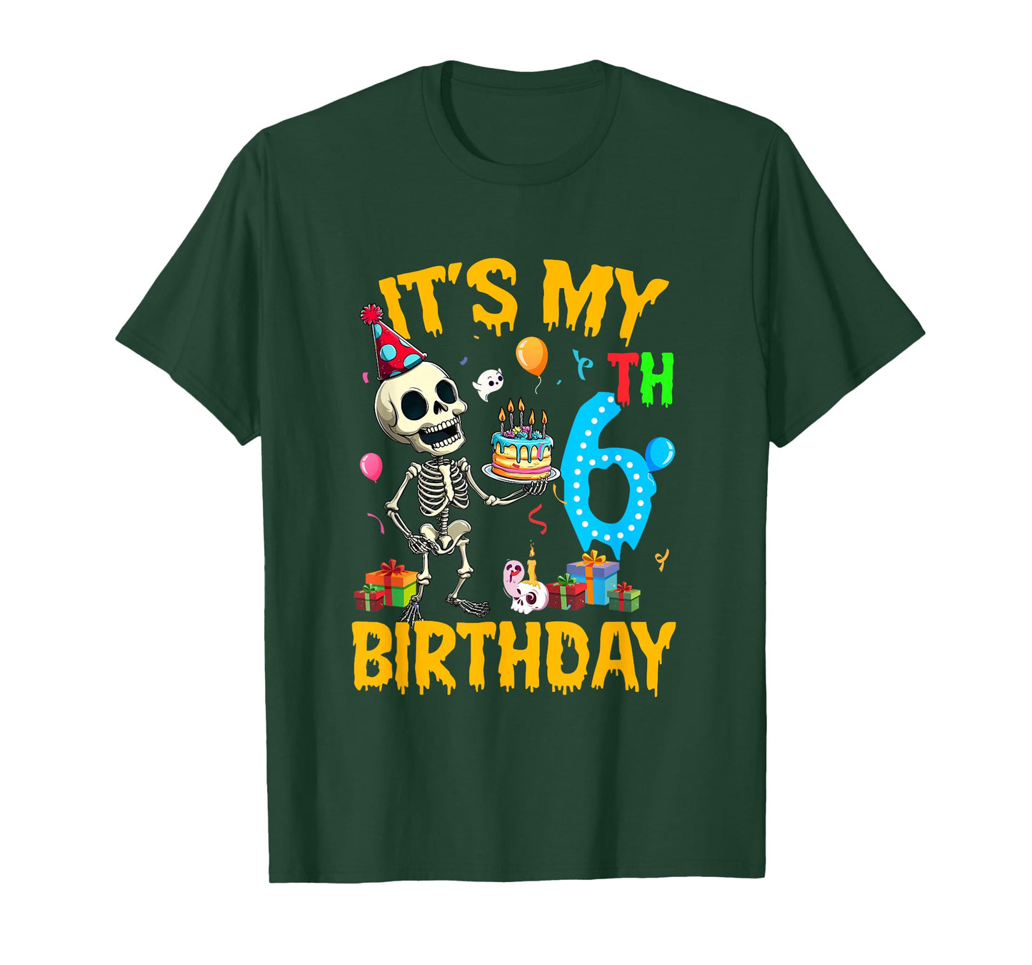 It's My 6Th Birthday Party Halloween Skeleton Birthday Kids T-Shirt